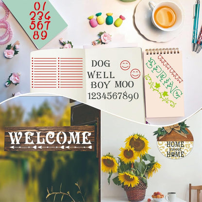 Letter Stencils for Painting, 40PCS 6.8x4 Journal Stencils for Crafts Reusable, Various Font Styles with Numbers & Symbols, for Custom Signs, Wall Quotes, Wooden Plaques, Scrapbook & Home Decor