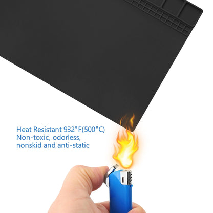 Handook Soldering Mat Silicone Repair Mat Heat Resistant 932°F Workbench Mat for Cellphone, Computer, PCB board Electronic Repair Mat for Soldering Station Iron Gun with Size 16 x 12 Inch (Black）