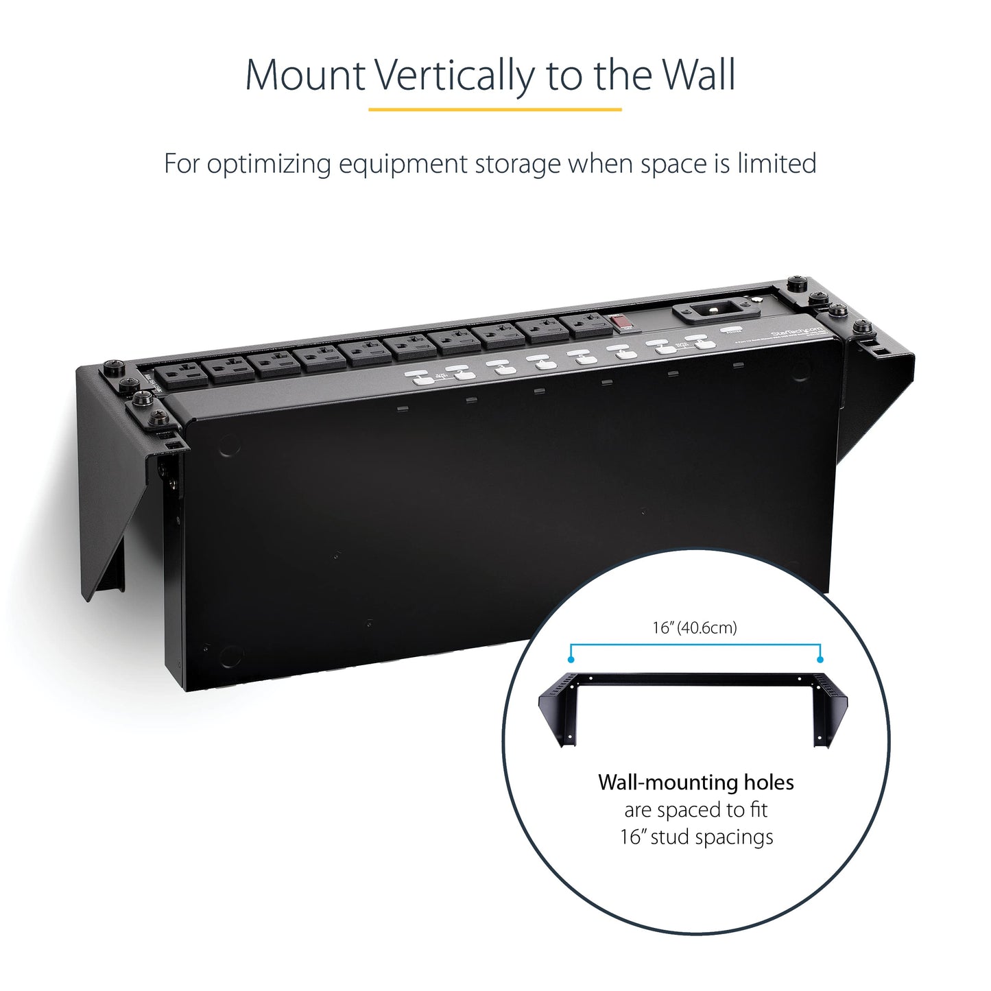 StarTech.com 3U 19" Wall Mount Vertical Rack Bracket, Wall Mount Patch Panel Bracket for Data/AV/IT/Computer Equipment, 3U Rack for Cabinet or Server Room, Supports 150lb (68kg) , TAA (RK319WALLV)