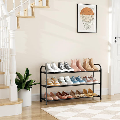 Closet, 18"-32" 3-Tier 12 Expandable Shoe Rack for Metal Shoe Rack for Entryway Adjustable Width Free Standing Shoe