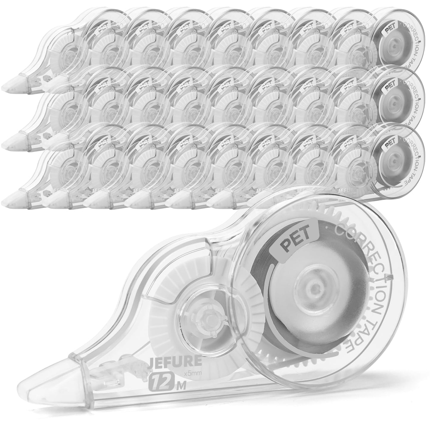 JEFURE 30 Pcs Correction Tape, 39.4 Ft White Wrong Out Tear-Resistant Bulk, Instant Corrections Easy To Use Applicator for School, Office, Note Taking, Journal (Tape Width 0.2 in, Clear)