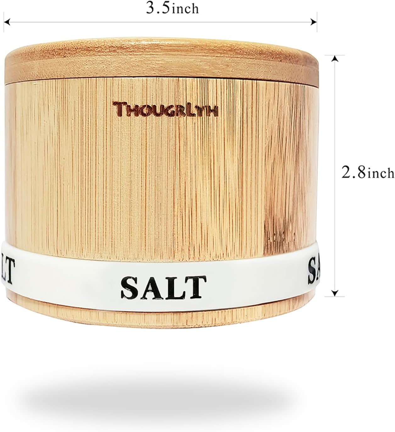 Salt Box Bamboo Salt Container with Swivel Lid and Spoon, Small Spice Cellar with Magnetic Seal - 8 oz Capacity