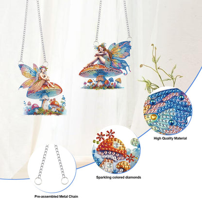 LazyFold 2PCS Diamond Art Hanging Pendant Kits for Adults, Mushroom Fairy DIY 5D Special Shape Diamond Art Painting Pendant Kits,Gem Art Suncatchers Painting Ornament for Home Garden Wall Decor Gift