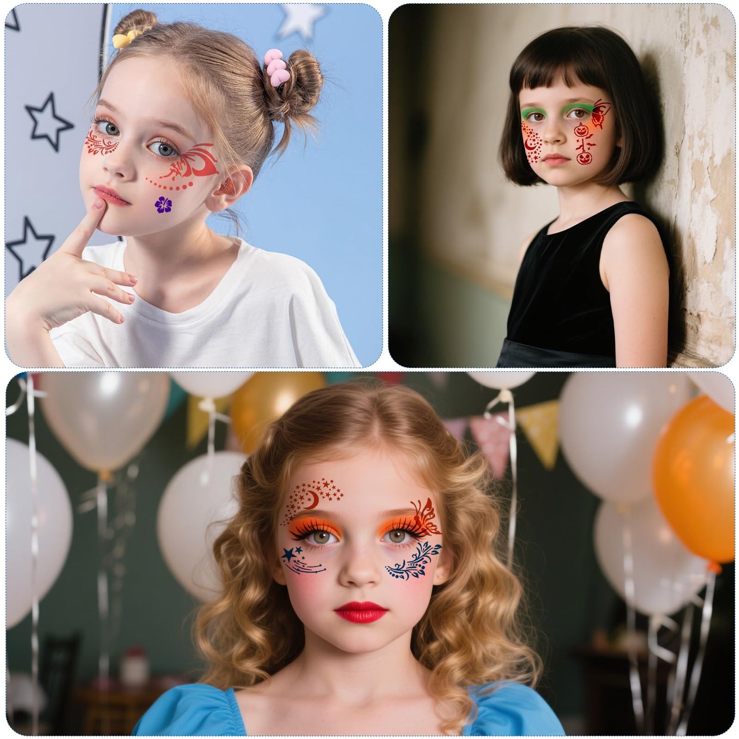 55 Pcs Face Paint Stencils, Reusable Face Painting Stencils Washable Body Makeup Art Tattoo Templates Flowers Animals Shapes Elements with Hanging Hole for Party Holiday Halloween, White Translucent