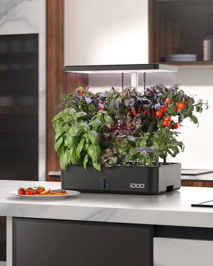 iDOO Hydroponics Growing System Kit 12Pods, Christmas Gifts for Women Mom, Herb Garden Indoor with LED Grow Light for Home, Built-in Fan, Auto-Timer, Adjustable Height Up to 11.3", 12Pods WiFi-Black