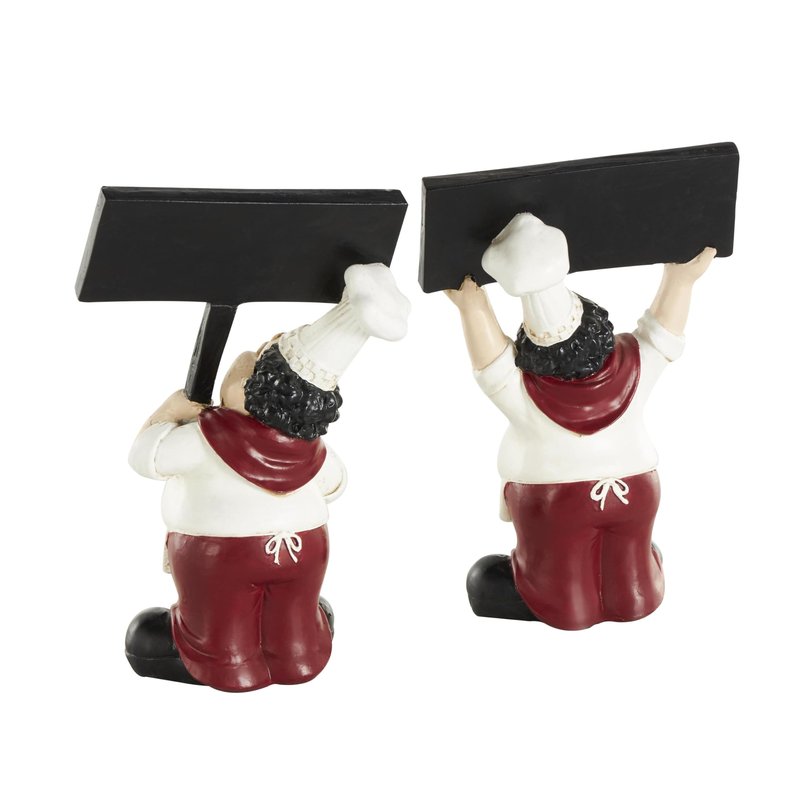 Deco 79 Polystone Chef Decorative Sculpture Kitchen Decorative Figurine Home Decor Statue with Chalkboard, Accent Figurine 10" x 6" x 14", White