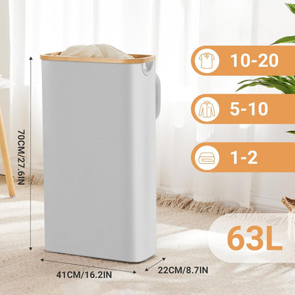 Fiona's magic Slim Laundry Hamper with Lid - 63L Narrow Laundry Basket with Removable Bag, Grey Collapsible