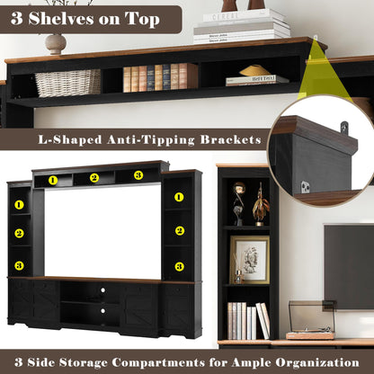 Merax 98.8" W Black Entertainment Center with Bookshelves for Living Room, Wooden Wall Unit TV Stand with Storage for TVs up to 80", Media Console with Drawers, Outlets, Cabinets & Adjustable Shelves