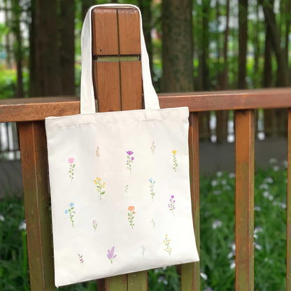 Kazova Floral Cotton Canvas Tote Bag, Aesthetic Flower Tote Minimalist Reusable Bag with Handles