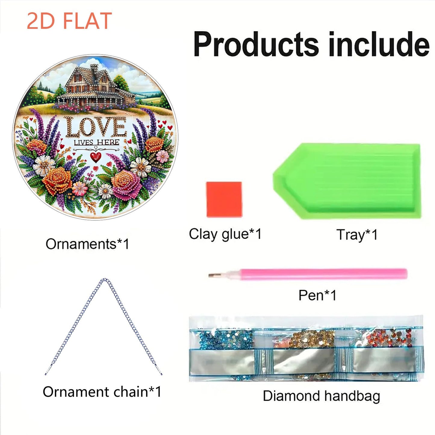 5D Diamond Painting Kit for Adults, DIY Hanging Flower Suncatcher Pendant - Crystal Rhinestone Art with Gift Box, Home Window Ornament, Double Sided (Flower House)