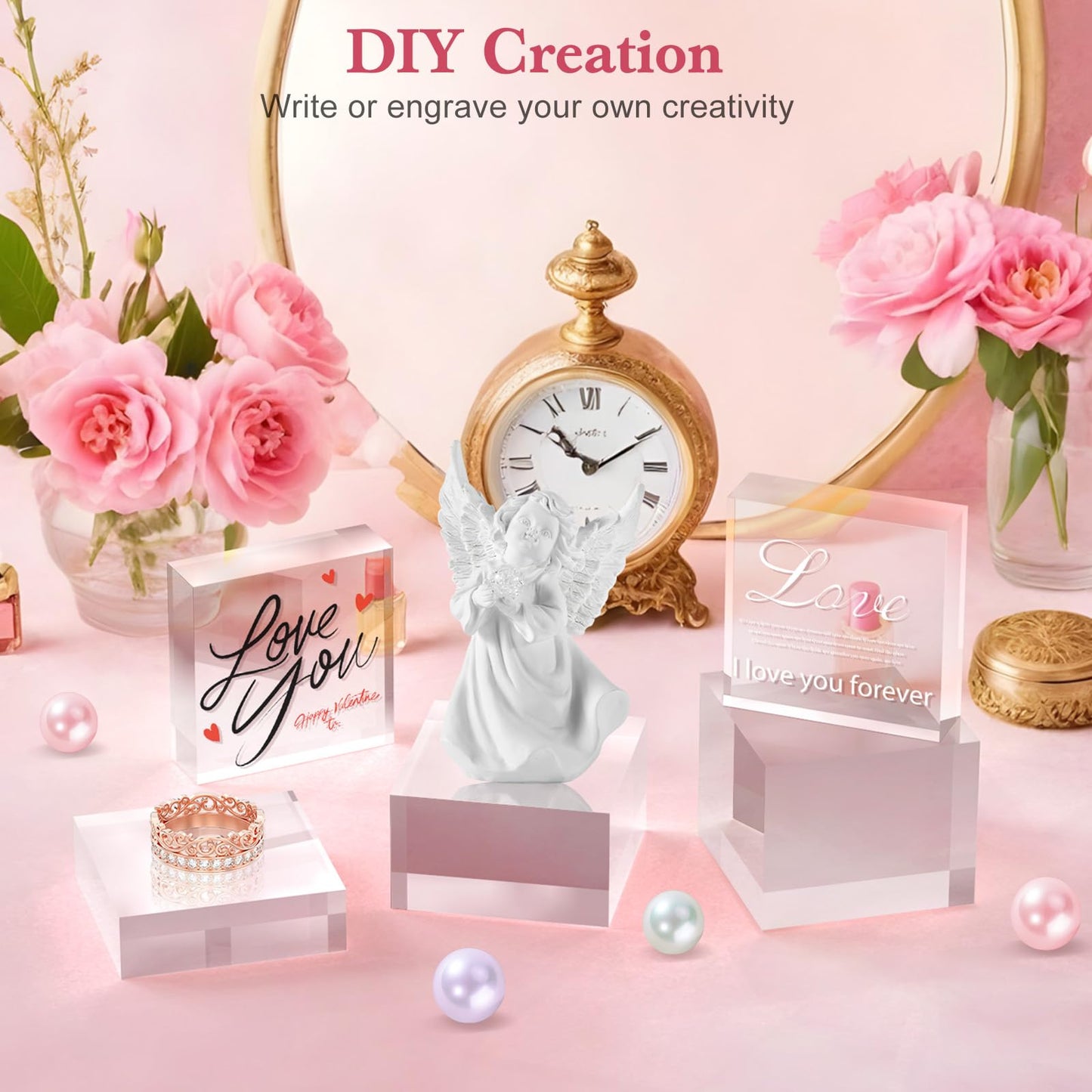 SAMYUCHO Acrylic Base Stand 3 Pack 3 X 3 Inch Acrylic Blocks for Display Trophy Base Clear Square Cube Riser Display Cylinder Pedestal Stands for Collectibles Jewelry Props Food Display 3 Size