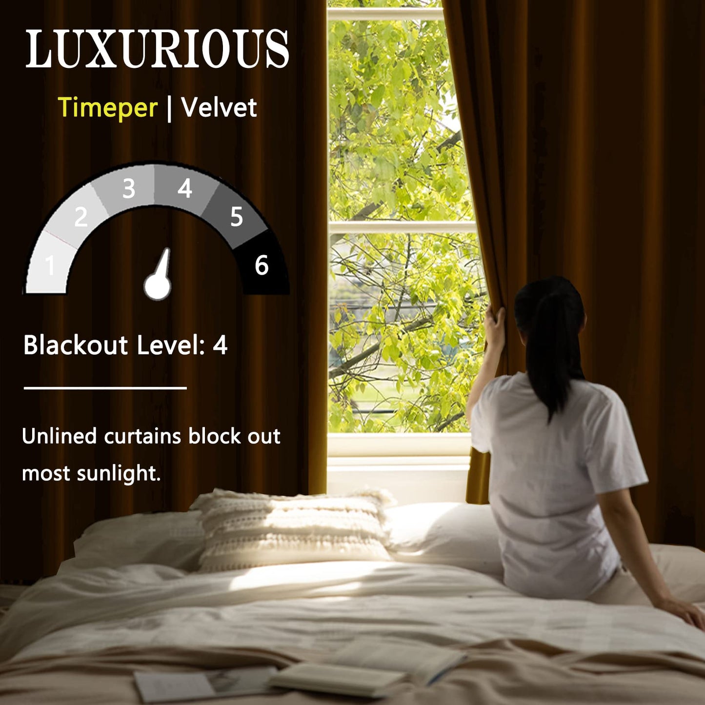 Timeper Gold Brown Pleat Back Tab Velvet Curtains W104 x L84 inches 1 Panel, Room Darkening Solid Home Decor Curtains for Bedroom Living Dining Room Thermal Insulated Luxury Super Soft Window Drapes