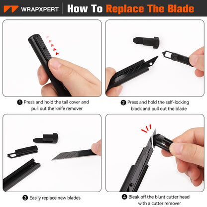 WRAPXPERT Utility Knife Retractable with 30 Degree Snap Off Blade,Box Cutter for Carton,Razor Knife Exacto Craft,3 Pack Retractable Knife for Office,Home Use,with 30 Extra 9mm Blades