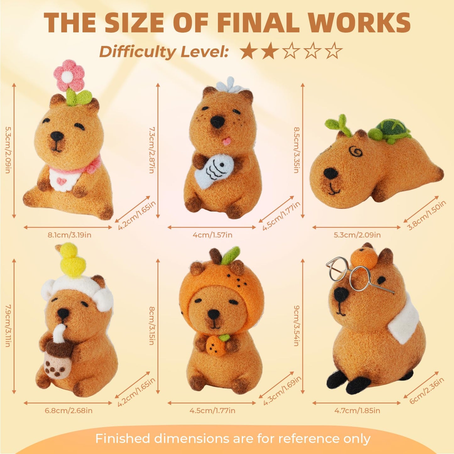 LUDOTEK Needle Felting Kit, 6 PCS Farm Animal Needle Felting Beginner Kits, Wool Felt Needle Felting Tools Foam Pad, Craft Party Supplies for Beginners Adult(6pack Capybara)