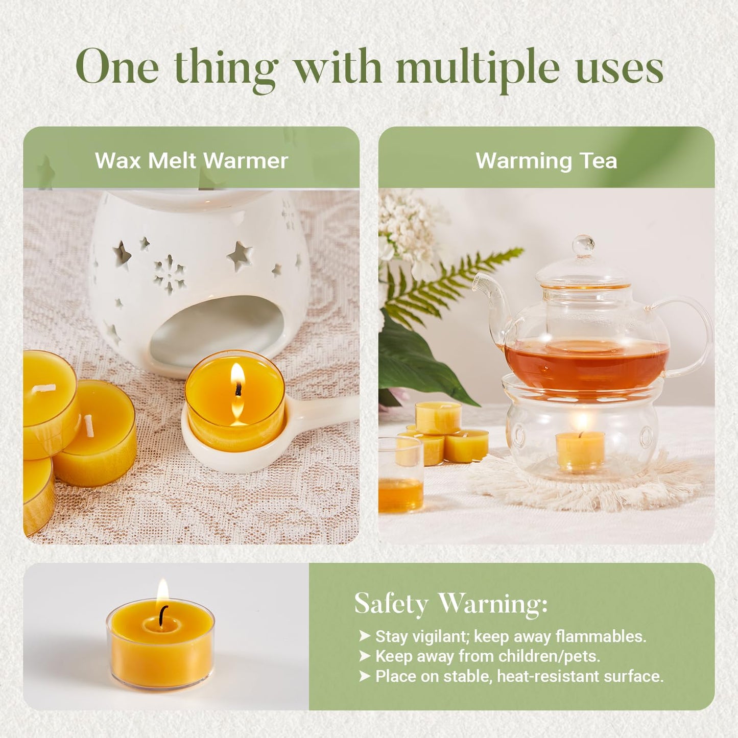Ashlux 6 Hours Beeswax Tealights Candles, 12 Packs Pure Beeswax Tea Lights