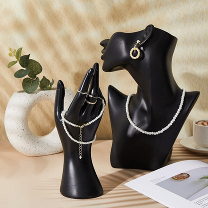 Kigley 3 Pcs Jewelry Mannequin Display Set Including Boutique Bust Holder Mannequin Earring Stand Hand Display Bracelet Ring Stand for Selling Show(Black)