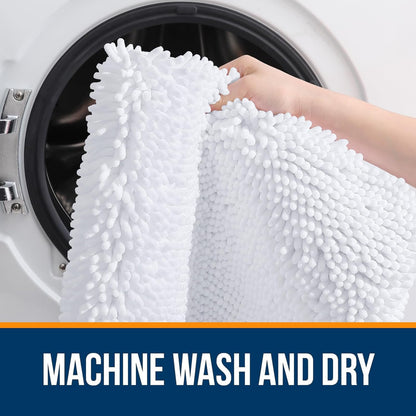 OLANLY Bathroom Runner Rugs - Extra Soft Chenille Bath Mats | Quick Dry, Machine Washable, 47x17 Inches, White
