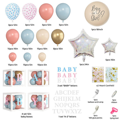 Amandir 164PCS Gender Reveal Balloon Boxes Decorations, Dusty Pink and Blue Balloon Garland Kit 4pcs Boxes with Letters (A-Z+ Baby) for Baby Shower Birthday Boy or Girl Gender Reveal Party Supplies