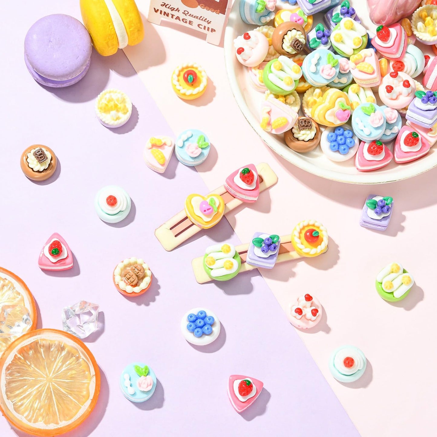LiQunSweet 100 pcs Mixed Styles Miniature Figurines Imitation Cake Resin Ornament Mini Dessert Food No Hole Beads Display for DIY Jewelry Embellishment Craft Home Office Desk Decor