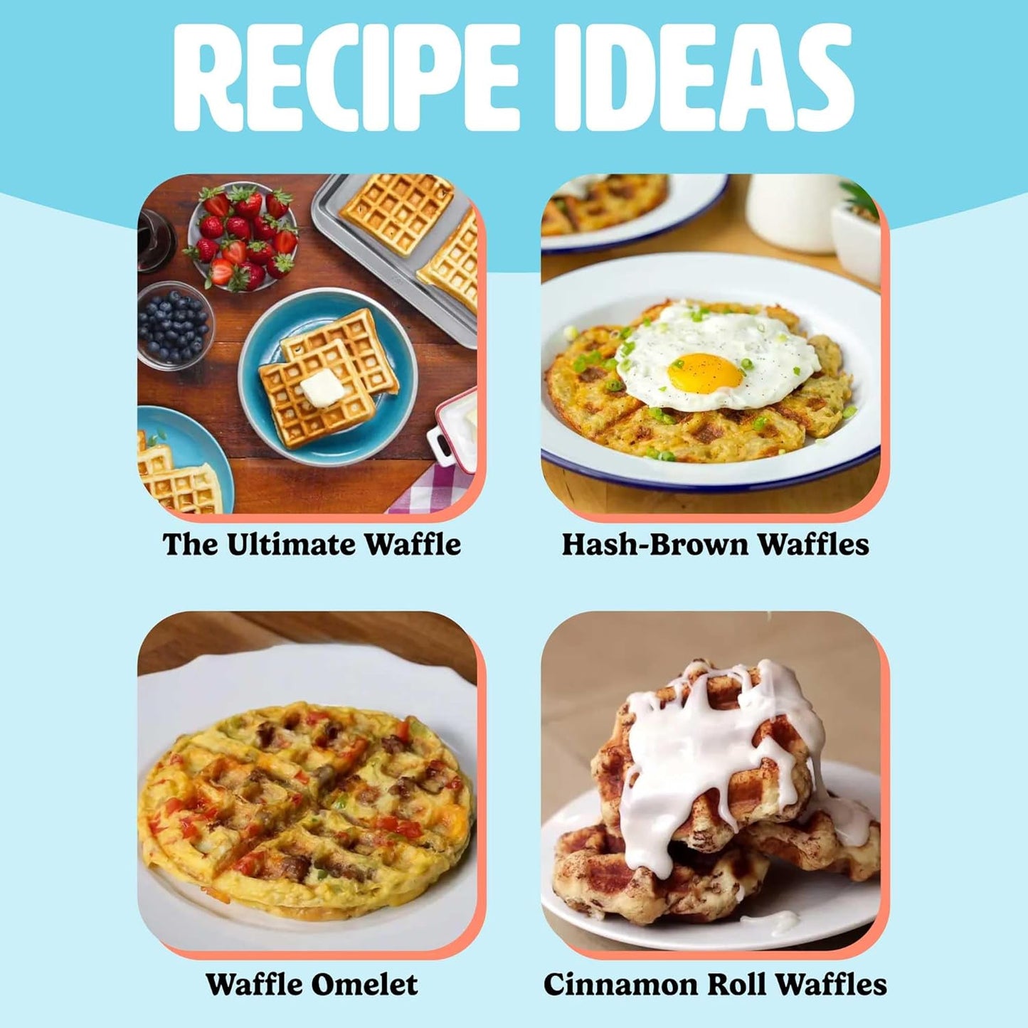 Tasty Mini Nonstick Waffle Maker - Perfect for Individual Waffles, Hash Browns, and Brownies, 600W, Blue