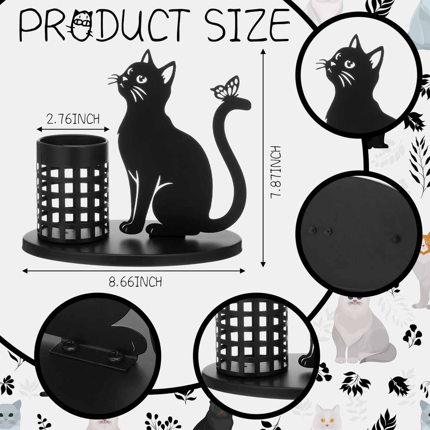 Tandefio Cat Pen Holder for Desk Cute Black Pencil Holder Metal Desk Accessories Organizer Makeup Brush Pen Cups for Back to School Stationery Office Home Decor Table Centerpiece Lover Gifts Women