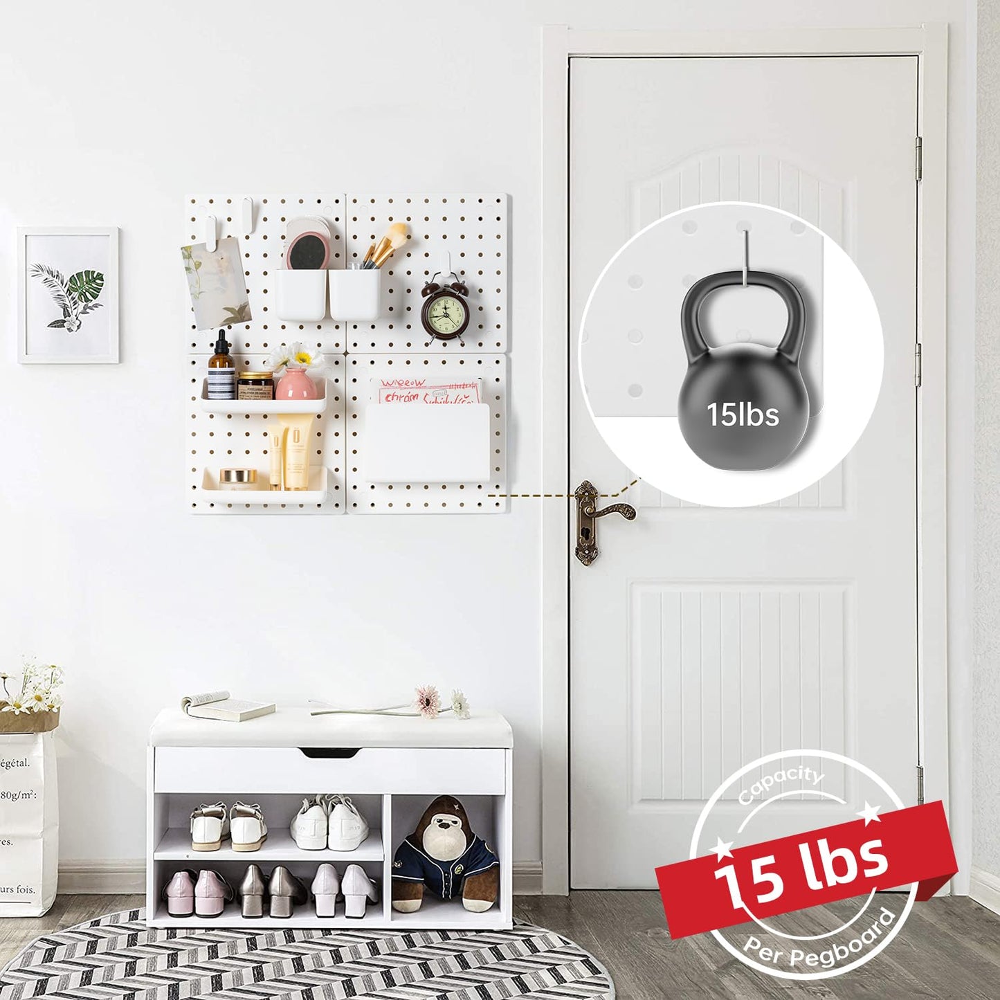 VUSIGN Peg Board Combination Kit, 22"x22" Pegboards and Accessories for Wall Organization with Two Installation Modes, Pegboard Wall Organizer for Office, Home, Desk,White Peg Board, White