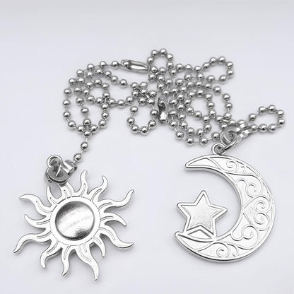 Silver Sun and Moon Zipper Extensions for Ceiling Fans and Lamps, with Ball Chain connectors, 30.48 cm Totem Bohemian Pendant Extender Decorations, 2 Pieces. (Silver)