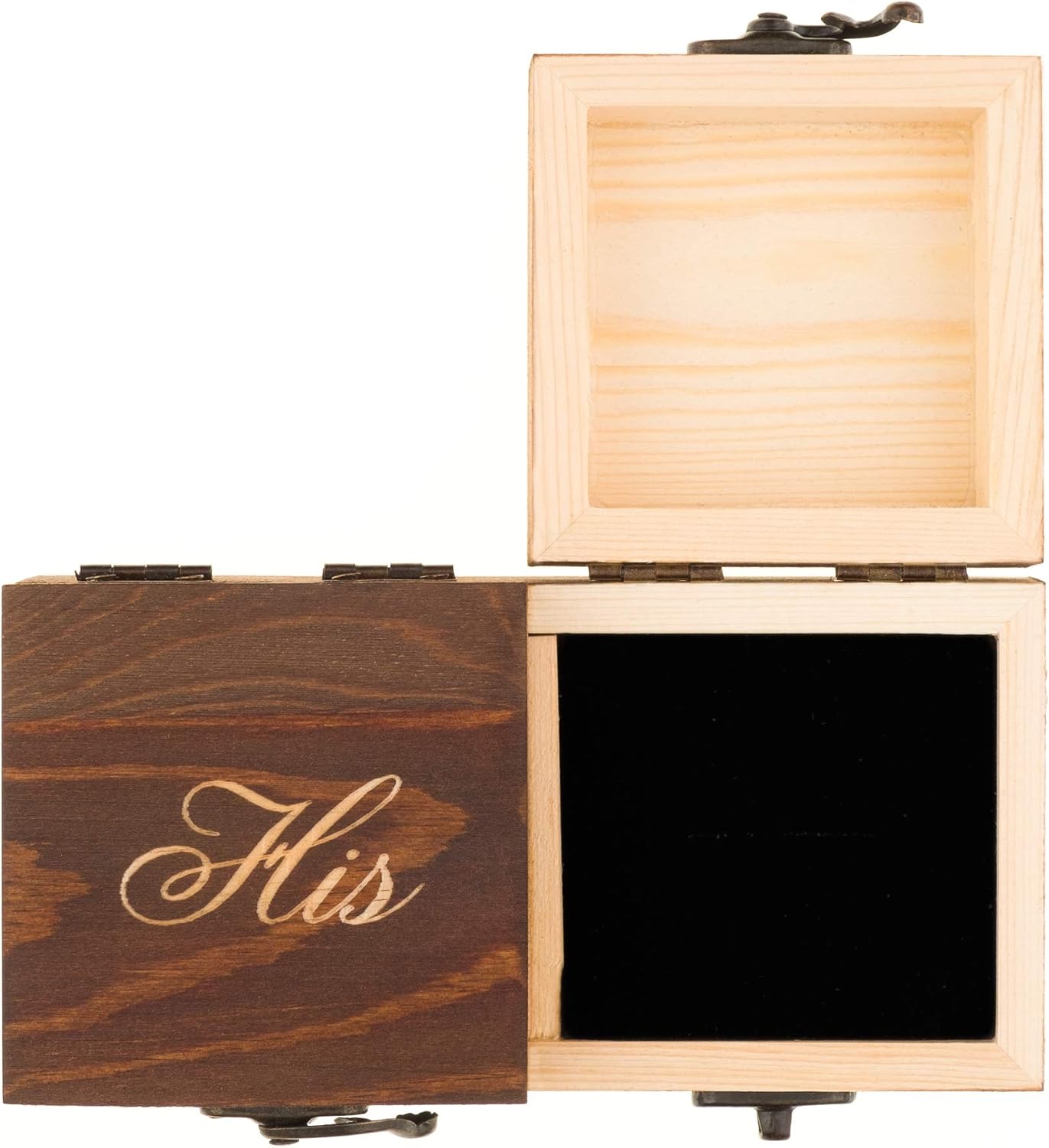 Ella Celebration Wood Ring Box for Wedding Ceremony, Rustic Vintage Ring Bearer Box, His & Hers