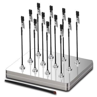 Metal Painting Stand Base Holder Set. INCL 12 PCS Magnetic Bendable Alligator Clip & 1 brush. Modeling Tools for Airbrush Spray, for Gundam Hobby Model Parts Assemble.(Silver)