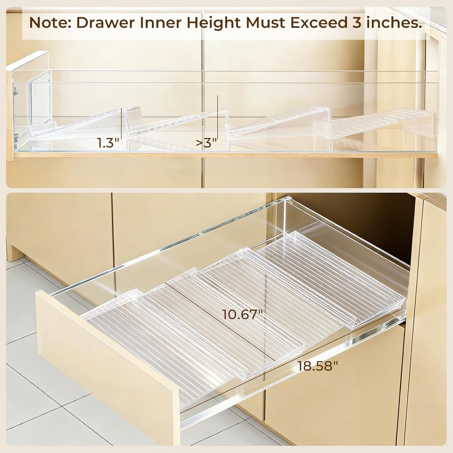 4 Tier(4 Packs), 11" 22" Acrylic Spice Drawer Organizer Expandable from to Seasoning Organizer Tray for Kitchen - Clear
