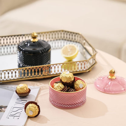 7 oz Glass Jewelry Jar - Diamond Facet Glass Candy Dish with Lid - Decorative Box for Storage Organizer Gift