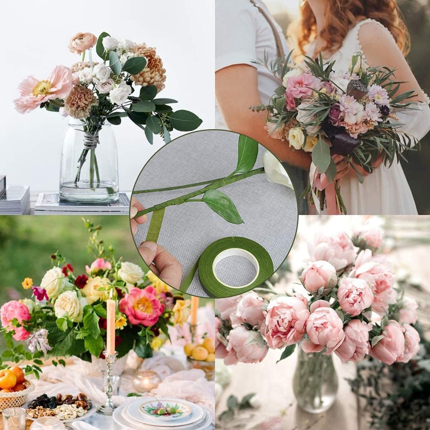 Floral Tape and Floral Wire Arrangement Tools Kit with 6 Rolls 1/2" Wide Floral, 18/22/26 Gauge Stem Wire and 22 Gauge Paddle Wire for Bouquet Stem Wrap Florist