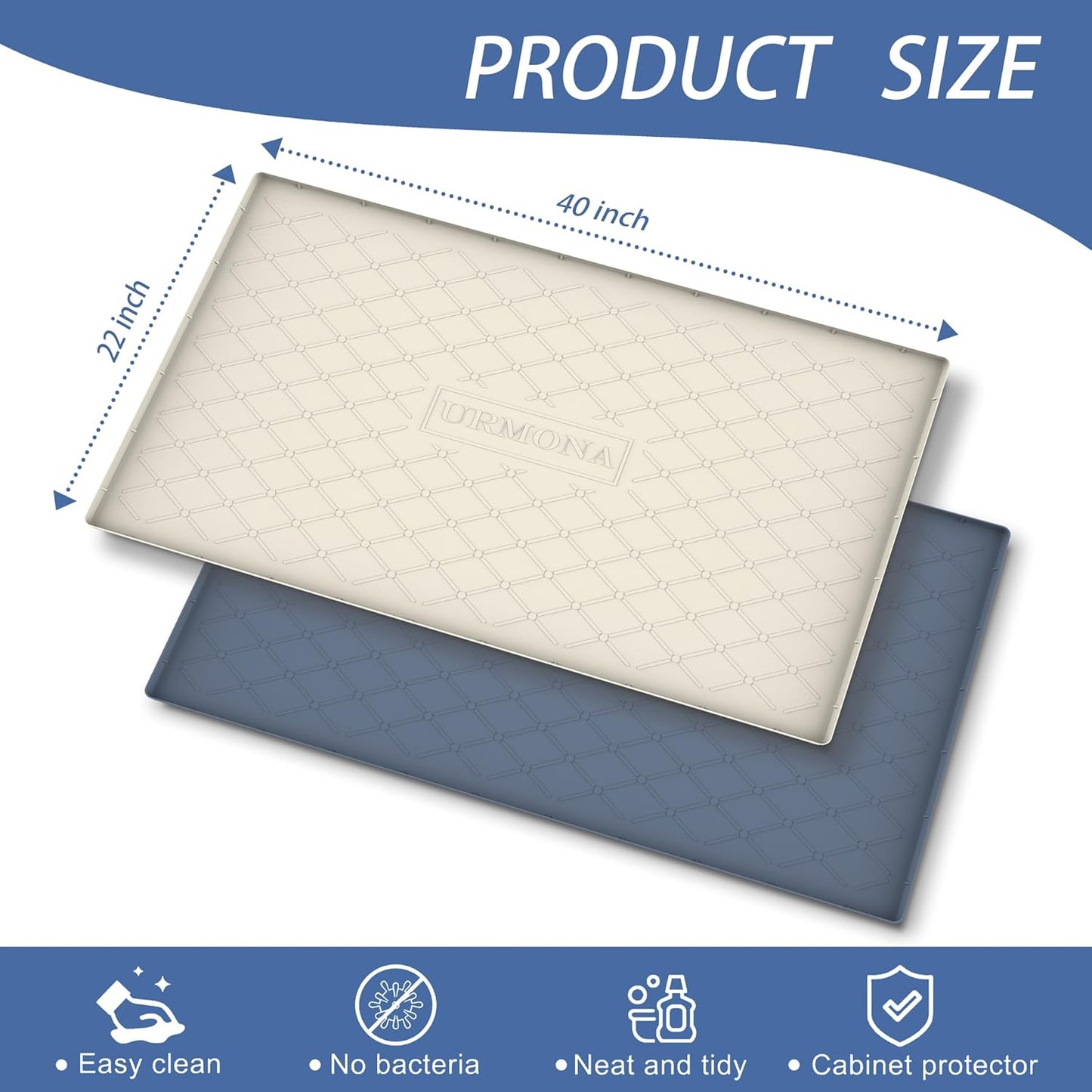 Under Sink Mat for Kitchen, 40" x 22" Silicone Waterproof Liner for Cabinet Sink Protection