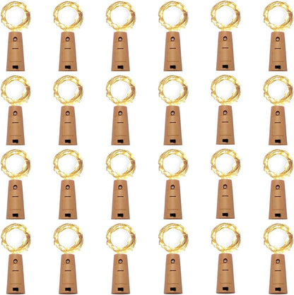 24 Pack 20 (24 Pack, LED Wine Bottle Cork Lights, Fairy Mini String Lights Copper Wire, Battery Operated Starry Lights
