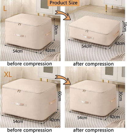 Ultra Space Saving Self Compression Organizer Bags | Heavy Duty Moving Bags for Comforters, Clothes, Blankets (Khaki, L)