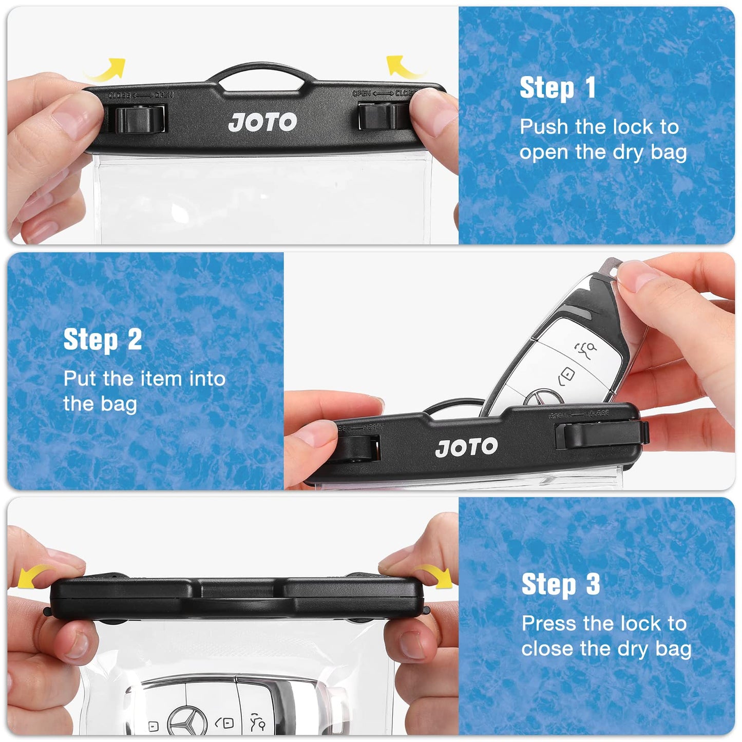 JOTO 2 Pack Waterproof Car Key FOB Case with Lanyard for Swimming Surfing, Small Waterproof Wallet Dry Bag for Money Credit ID Card Cash Coins -Black