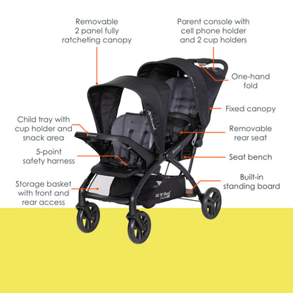 Baby Trend Sit N' Stand® Double 2.0 Stroller, Dash Black