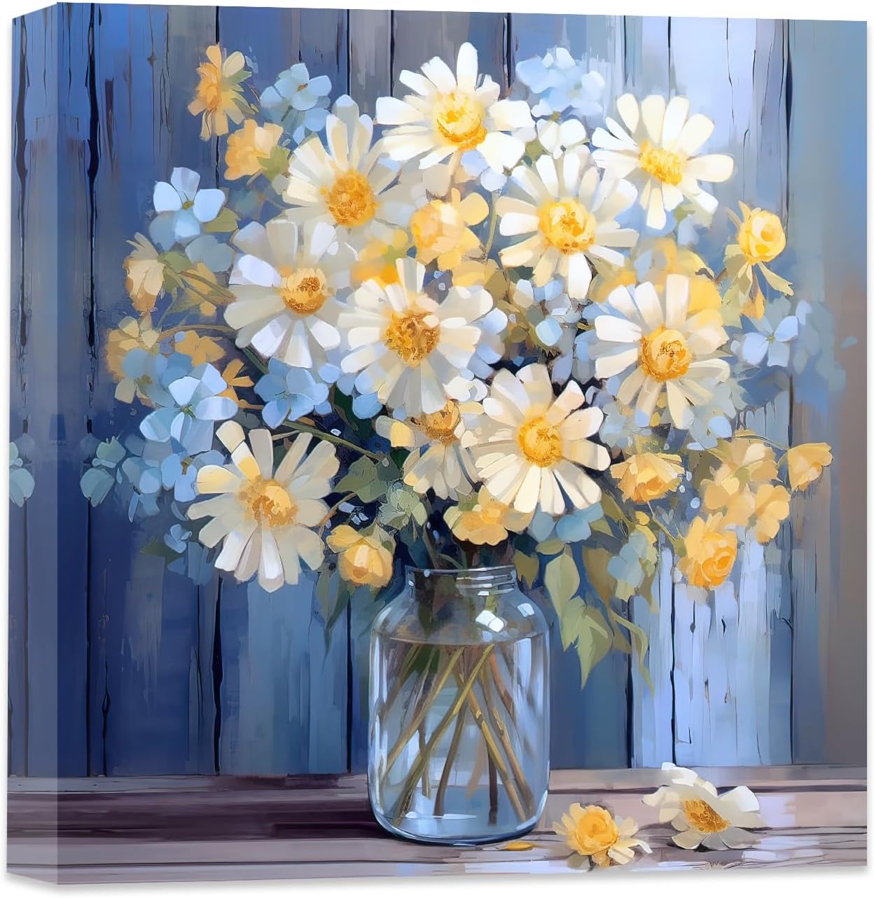 CCWACPP Bathroom Floral Wall Art, Daisy Yellow and White Flowers in Bottle Canvas Picture Print for Bedroom Decor