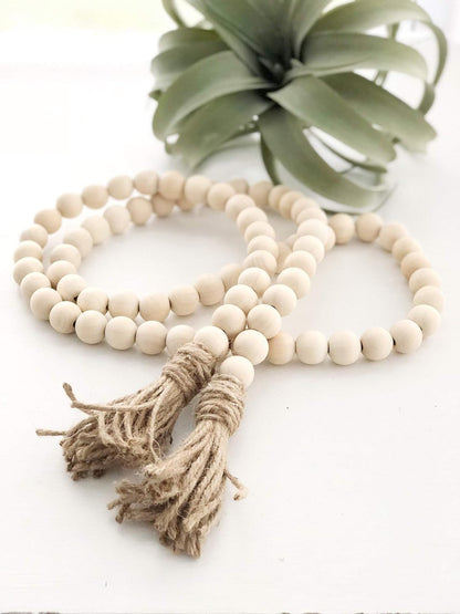 PINSUKO Natural Wood Bead Garland Set with Tassels, Farmhouse Beads, 57 Inches