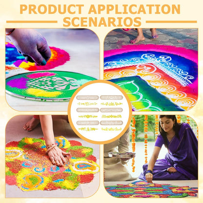 BENECREAT 6 Pack Wooden Diwali Rangoli Stencils for Painting, 6 Styles Mandala Stencils for Home Decor DIY Art Projects, 11.8x2.4 Inch