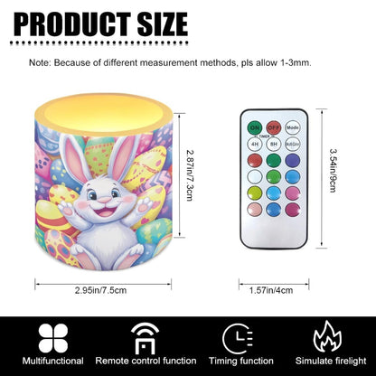 Merkmak Pack of 4 Flameless Candles with Timer Battery Operated Candles with Remote, Easter Eggs Cartoon Bunny Print LED Pillar Tea Lights for Easter Day Patio Banquet Home Decoration