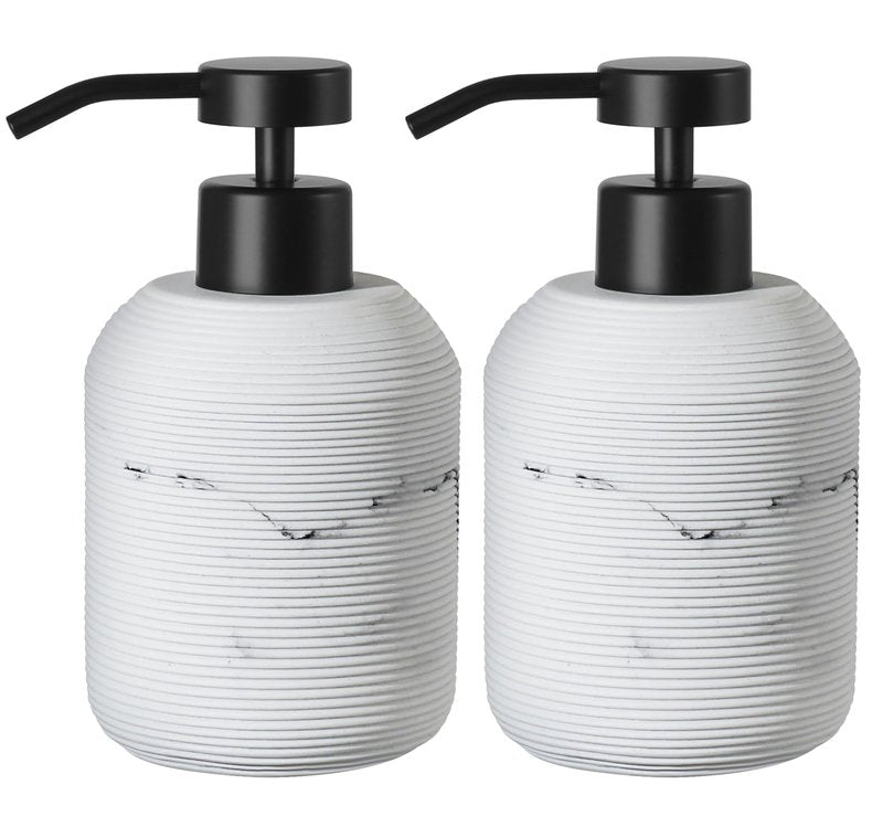 VIMERPA Marble Hand Soap Dispenser for Bathroom, 12 Fl Oz Soap and Lotion Dispenser Set, 2 Pack White Resin Dish Soap Dispensers for Kitchen, Refillable Liquid Bottle Container with Plastic Pump