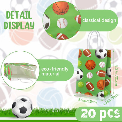 Epakh 20 Pcs Sports Party Favor Bags Football Goodie Gift Bag with Handles for Soccer Baseball Basketball Football Sports Themed Birthday Baby Shower Party Supplies Decorations