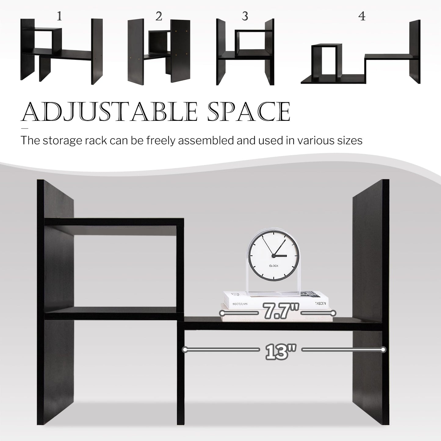 Jerry & Maggie Desktop Organizer Office Storage Rack Adjustable Wood Display Shelf, Birthday Gifts Toy Home Decor Free Style Rotation Display True Natural Stand Shelf (Black)