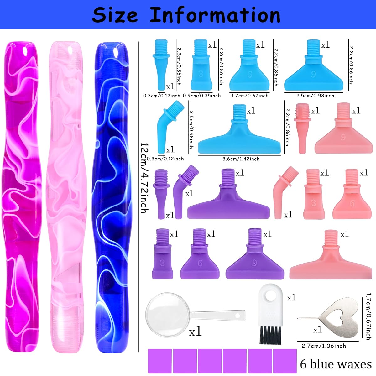 Praise V Do 5D Diamond Painting Art Drill Dot Bead Screw Pen Only Tool Accessory Kit, Rhinestone Gem Picker for Adults Diamond Painting Nail Art Decoration Purple Blue Pink
