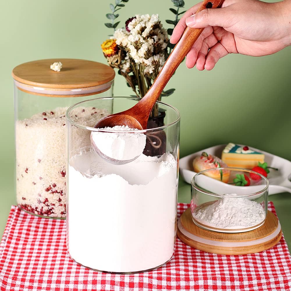 Large Glass Flour Container with Airtight Bamboo Lid, 3L Food Jar for Storage of Flour, Sugar, Cookies, Rice