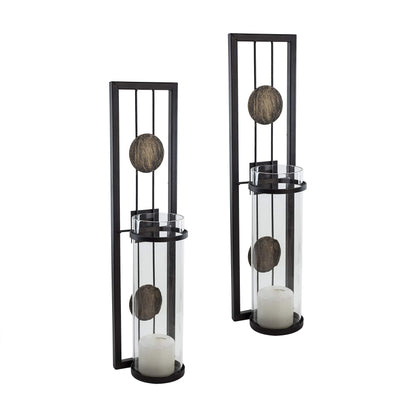 Danya B Set of Two Wall Sconces, Metal Wall Décor, Antique-Style Metal Sconce for Home, Patio or Office – Decorative Metal Wall Scone, Candle Holder, Real or Battery Operated Candles