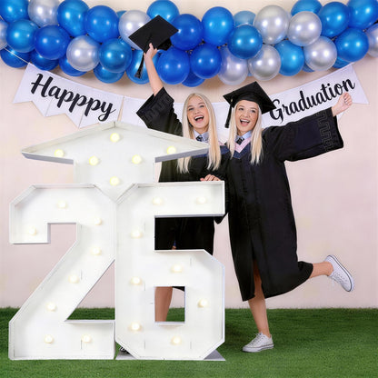 Froova 26 Light Up Numbers Marquee 4.3 FT for 2026 Graduation Decorations Graduation Cap White Large Mosaic Number Lights Sign Cardboard Pre-Cut Frame for Class of 2026 High School College Grad Party