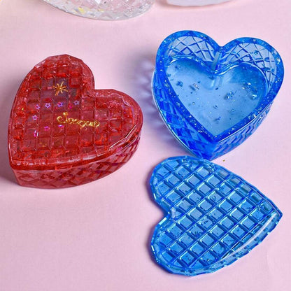 FineInno Heart Box Resin Mold,Silicone Jar Molds, Jewelry Container Mold with Lid,Storage Epoxy Casting Mould for DIY Organizer Trinkets,Candy