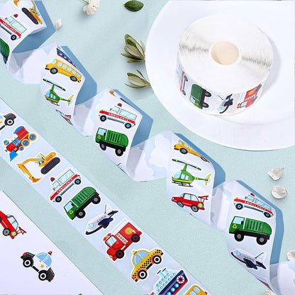 1000 PCS Cartoon Car Stickers Roll Fun Circular Truck Stickers for Kids Perfect for Kindergarten Teacher Rewards Children's Birthday Party School Gifts